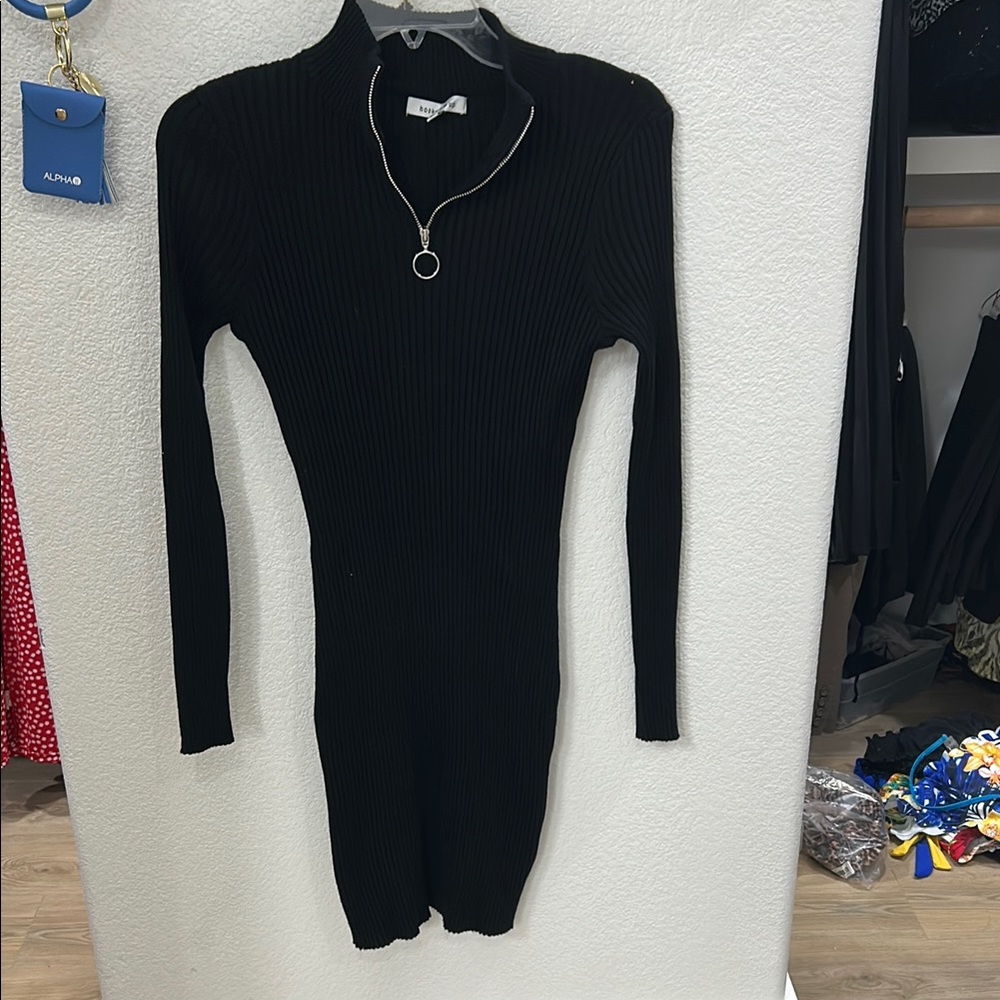Hooked Up by IOT Black Long Sleeve Bodycon Dress